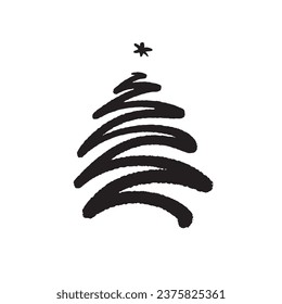 La mano dibujó el árbol de Navidad aislado en un fondo blanco. Ilustración vectorial de tinta. Resumen de la línea vectorial. Caligrafía moderna de pincel.