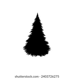 Hand drawn Christmas tree isolated on a white background. Ink vector illustration. Abstract vector line. Modern brush calligraphy.