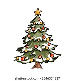 Hand drawn christmas tree isolated on white background