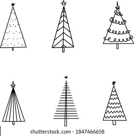 Icono de arte de la línea de árbol de Navidad dibujado a mano para navidad