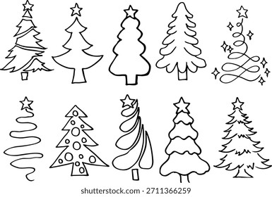 Hand Drawn Christmas Tree Line Art｜Simple Monochrome Holiday Graphic
