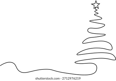 Hand drawn christmas tree in minimalistic design. Continuous one line drawing Christmas tree