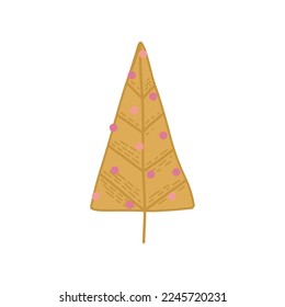 Hand drawn Christmas tree. Modern boho gold whimsical doodle illustration. 