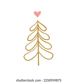 Hand drawn Christmas tree. Modern boho whimsical doodle illustration.