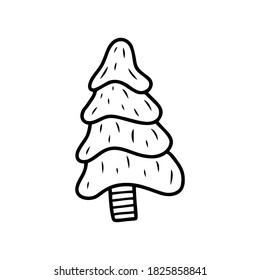 Hand drawn christmas tree on a white isolated background. Doodle, simple outline illustration. It can be used for decoration of textile, paper and other surfaces.