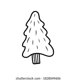 Hand drawn christmas tree on a white isolated background. Doodle, simple outline illustration. It can be used for decoration of textile, paper and other surfaces.