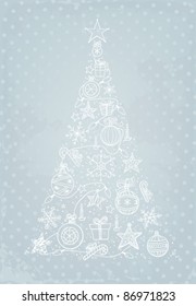 Hand -drawn Christmas tree on grunge dotted background