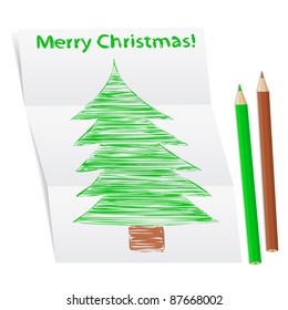 Hand drawn Christmas tree on a folded paper