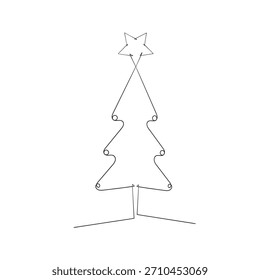 Handgezeichnete Weihnachtsbaum Umriss Doodle Vektor. Kontinuierliche, eine schwarze Linie Zeichnung von Merry.  Baumdoodle-Design-Vektor . Kontinuierliche Linienzeichnung des Weihnachtsbaums. Einzeiliges Weihnachtsbaum-Symbol