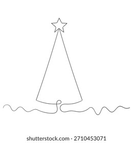 Vetor de doodle desenhado à mão árvore de Natal contorno. Desenho contínuo de uma linha preta de Merry. árvore doodle design vetor . Desenho de linha contínua da árvore de Natal. ícone Árvore de Natal de linha única