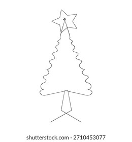 Vector de doodle dibujado a mano del esquema del árbol de Navidad. Dibujo continuo de una línea negra de Merry. Vector de diseño de doodle de árbol . Dibujo de línea continua del árbol de Navidad. Icono de árbol de Navidad de una sola línea