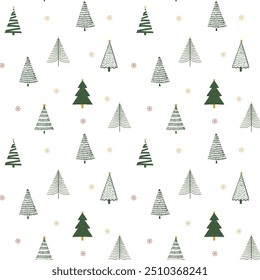 Hand Drawn Christmas Tree Pattern Seamless Cute Doodle Simple Line Art