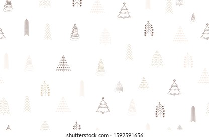 Hand drawn Christmas tree seamless pattern background vector stock illustration. White Doodle ink seamless pattern for New Year.