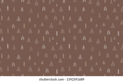 Hand drawn Christmas tree seamless pattern background vector stock illustration. Brown Doodle ink seamless pattern for New Year.