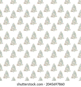 Hand drawn Christmas tree seamless pattern, sketch New Year tree print, doodle repetitive Xmas fir background, scribble winter forest wallpaper, noel fabric, Christmas tree wrapping seamless design
