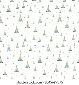 Hand drawn Christmas tree seamless pattern, sketch New Year tree print, doodle repetitive Xmas fir background, scribble winter forest wallpaper, noel fabric, Christmas tree wrapping seamless design