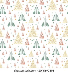Patrón ininterrumpido de árbol de Navidad dibujado a mano, bosquejo de árbol de Año Nuevo, doodle de fondo de abeto de Navidad repetitivo, papel pintado de fondo de bosque de invierno, tela de noel, envoltura de árbol de Navidad diseño sin fisuras