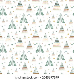 Hand drawn Christmas tree seamless pattern, sketch New Year tree print, doodle repetitive Xmas fir background, scribble winter forest wallpaper, noel fabric, Christmas tree wrapping seamless design