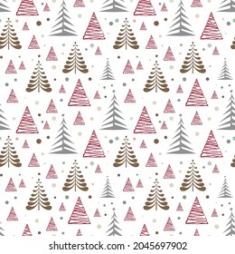 Handgezeichnetes, nahtloses Weihnachtsbaummuster, Skizze Neujahrsbaumausdruck, doodle, sich wiederholende Weihnachtsbaumhintergründe, kritzelige Winterwaldtapeten, Nelgewebe, nahtlose Weihnachtsbaumumhüllung