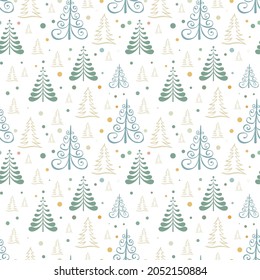 Hand drawn Christmas tree seamless pattern, sketch New Year tree print, doodle repetitive Xmas fir background, scribble winter forest wallpaper, noel fabric, Christmas tree wrapping seamless design
