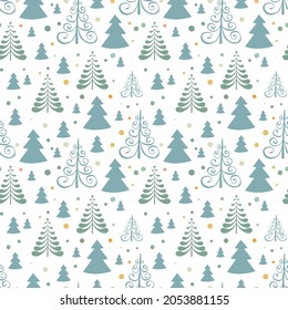 Hand drawn Christmas tree seamless pattern, sketch New Year tree print, doodle repetitive Xmas fir background, scribble winter forest wallpaper, noel fabric, Christmas tree wrapping seamless design