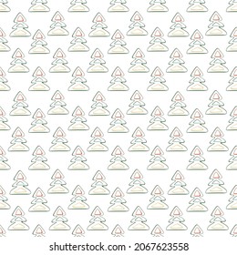 Hand drawn Christmas tree seamless pattern, sketch New Year tree print, doodle repetitive Xmas fir background, scribble winter forest wallpaper, noel fabric, Christmas tree wrapping seamless design