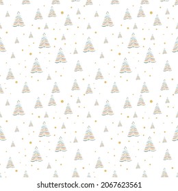 Hand drawn Christmas tree seamless pattern, sketch New Year tree print, doodle repetitive Xmas fir background, scribble winter forest wallpaper, noel fabric, Christmas tree wrapping seamless design