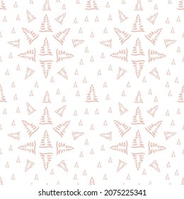Hand drawn Christmas tree seamless pattern, sketch New Year tree print, doodle repetitive Xmas fir background, scribble winter forest wallpaper, noel fabric, Christmas tree wrapping seamless design