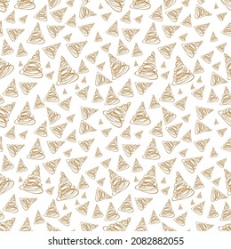 Handgezeichnetes, nahtloses Weihnachtsbaummuster, Skizze Neujahrsbaumausdruck, doodle, sich wiederholende Weihnachtsbaumhintergründe, kritzelige Winterwaldtapeten, Nelgewebe, nahtlose Weihnachtsbaumumhüllung