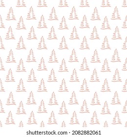 Patrón ininterrumpido de árbol de Navidad dibujado a mano, bosquejo de árbol de Año Nuevo, doodle de fondo de abeto de Navidad repetitivo, papel pintado de fondo de bosque de invierno, tela de noel, envoltura de árbol de Navidad diseño sin fisuras