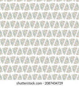 Hand drawn Christmas tree seamless pattern, sketch New Year tree print, doodle repetitive Xmas fir background, scribble winter forest wallpaper, noel fabric, Christmas tree wrapping seamless design