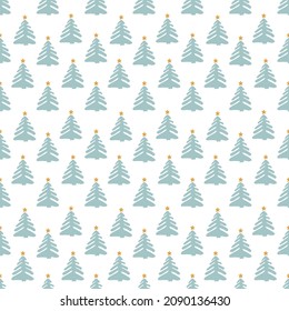 Hand drawn Christmas tree seamless pattern, sketch New Year tree print, doodle repetitive Xmas fir background, scribble winter forest wallpaper, noel fabric, Christmas tree wrapping seamless design