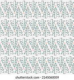 Hand drawn Christmas tree seamless pattern, sketch New Year tree print, doodle repetitive Xmas fir background, scribble winter forest wallpaper, noel fabric, Christmas tree wrapping seamless design