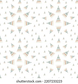 Patrón ininterrumpido de árbol de Navidad dibujado a mano, bosquejo de árbol de Año Nuevo, doodle de fondo de abeto de Navidad repetitivo, papel pintado de fondo de bosque de invierno, tela de noel, envoltura de árbol de Navidad diseño sin fisuras