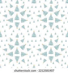 Hand drawn Christmas tree seamless pattern, sketch New Year tree print, doodle repetitive Xmas fir background, scribble winter forest wallpaper, noel fabric, Christmas tree wrapping seamless design