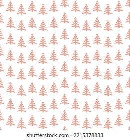 Hand drawn Christmas tree seamless pattern, sketch New Year tree print, doodle repetitive Xmas fir background, scribble winter forest wallpaper, noel fabric, Christmas tree wrapping seamless design
