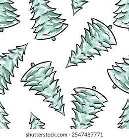Hand drawn Christmas tree seamless winter forest pattern