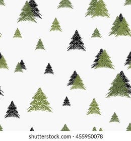 hand drawn christmas tree seamless pattern