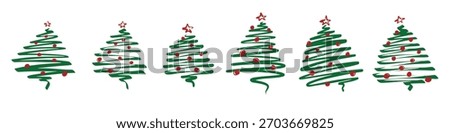 Hand Drawn Christmas Tree Set with Decorations