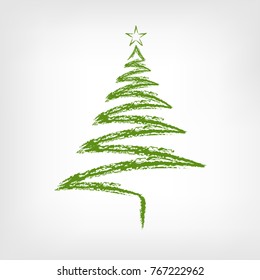 Hand Drawn Christmas Tree with Star. Vector illustration