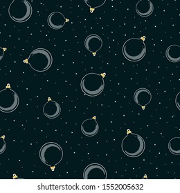 Hand drawn christmas tree toy. Starry winter pattern. Wrapping paper, cover. Dark background
