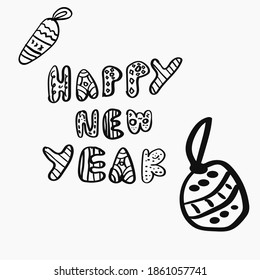 Hand drawn Christmas tree toy in doodle style for celebrating Christmas and New Year. Hand drawn isolated vector icon.