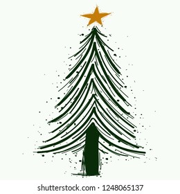 Hand drawn christmas tree vector symbol or logo