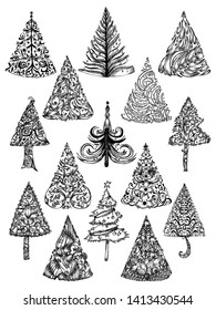 Hand Drawn Christmas Tree Vector Pack 01