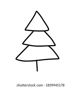 La mano dibujó el árbol de Navidad. Vector Sweet para tarjetas de felicitación, afiches, pegatinas y libros de diseño de temporada. Aislado sobre fondo blanco. Doodle. Diseño de impresiones, tarjetas y colorantes