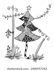 hand drawn Christmas tree vector illustration