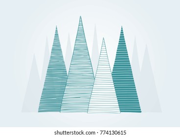 Hand drawn Christmas tree vector illustration. 
Can be used for greeting card, invitation, banner, web design.
Holidays background. Abstract doodle drawing.