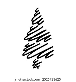 Hand drawn christmas tree. Xmas tree isolated on a white background. Vector illustration