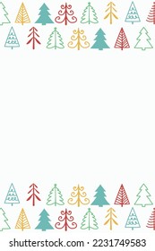 Hand drawn Christmas trees. Background with ornaments. Vector illustration