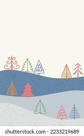Hand drawn Christmas trees. Background with copyspace. Vector illustration